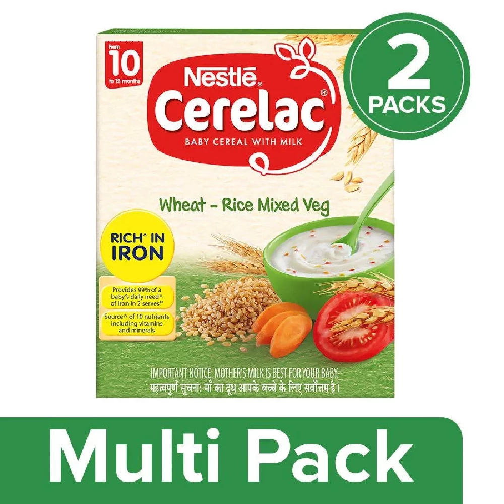 Nestle Cerelac Baby Cereal with Milk - Wheat-Rice Mixed Veg, From 10 to 24 Months, 300 g (Pack of 2)-1.webp